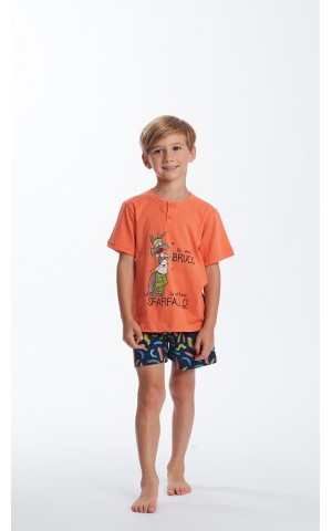 6242HP-2939 Πυτζάμα Παιδική Αγόρι HAPPY PEOPLE Κοντό Μανίκι με Πατιλέτα & Κοντό Παντελόνι SFARFALLO - Πορτοκαλί