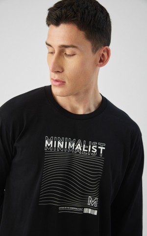 Minerva - 71476 Ανδρική Χειμερινή Πυτζάμα "Minimalism" - Μαύρο
