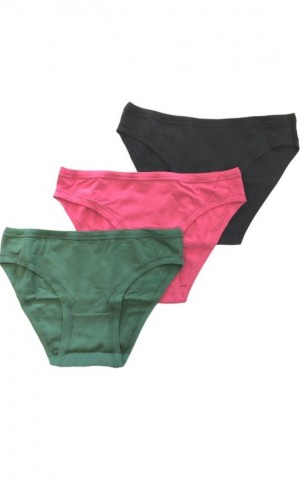 Woman slip Bikini cotton 3 pieces - Black/Dusty Pink/Green