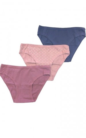 Woman slip Bikini cotton 3 pieces - Blue/Pink/Lila