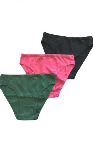 Γυναικείο σλιπ Bikini ψηλόμεσο βαμβακερό 3 τεμάχια - Μαύρο/Σάπιο Μήλο/Πράσινο