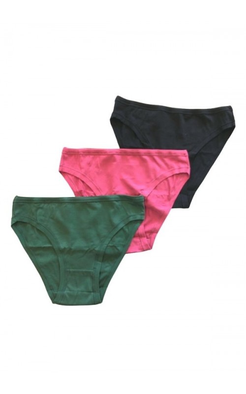 Γυναικείο σλιπ Bikini ψηλόμεσο βαμβακερό 3 τεμάχια - Μαύρο/Σάπιο Μήλο/Πράσινο