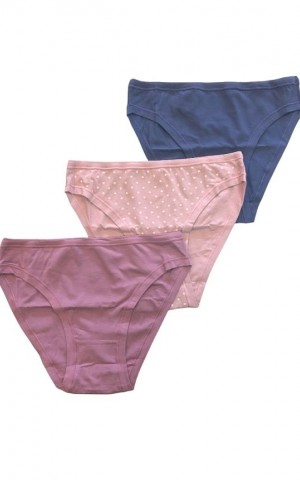 Γυναικείο σλιπ Bikini ψηλόμεσο βαμβακερό 3 τεμάχια - Μπλε/Ροζ/Λιλά