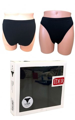 IDER - Γυναικείο σλιπ Bikini ψηλόμεσο βαμβακερό 3 τεμάχια - Μαύρο