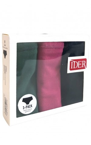 IDER - Γυναικείο σλιπ Bikini 3/4 βαμβακερό 3 τεμάχια - Μαύρο/Σάπιο Μήλο/Πράσινο