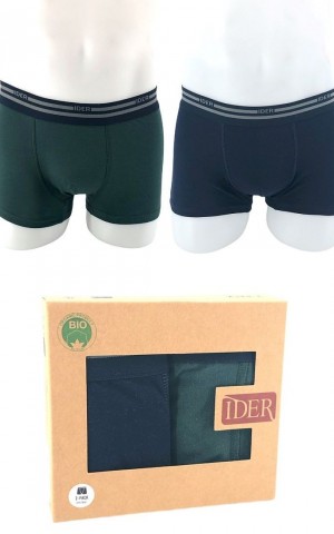 IDER - Men's Boxer Organic Cotton 2 Pieces 3502-2P - Navy/Dark Green