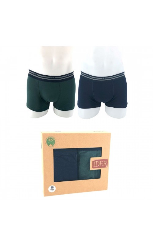 IDER - Men's Boxer Organic Cotton 2 Pieces 3502-2P - Navy/Dark Green