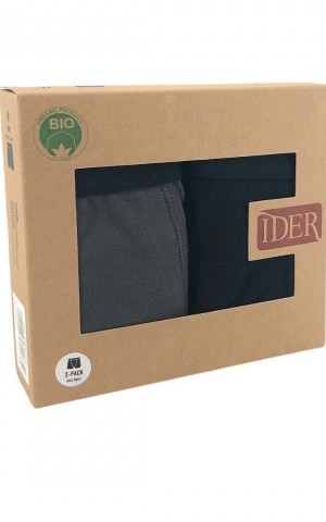 IDER - Men's Boxer Organic Cotton 2 Pieces 3502-2P - Black/Anthracite