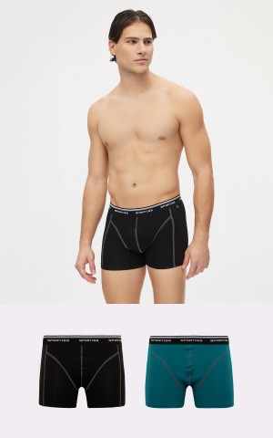 Minerva Sporties Fit Ανδρικά Μπόξερ Συσκευασία 2 τεμάχια - Μαύρο/Πράσινο