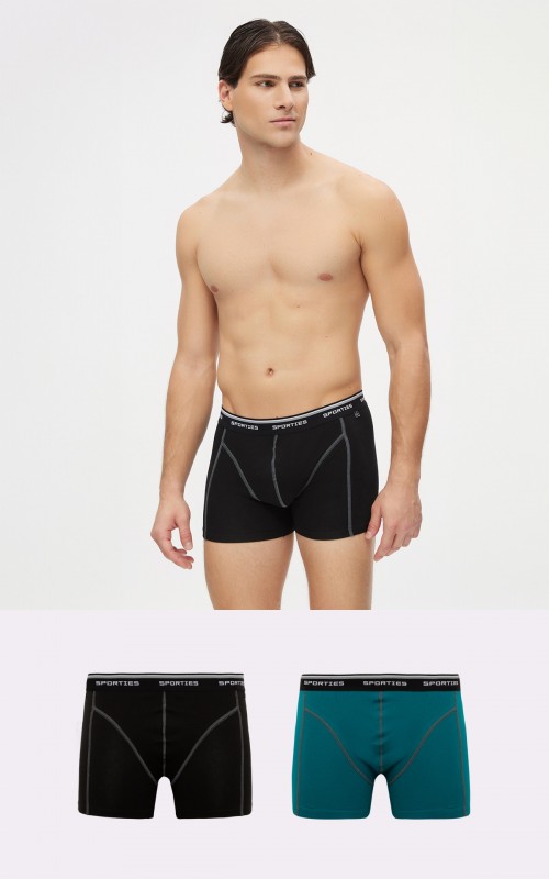 Minerva Sporties Fit Ανδρικά Μπόξερ Συσκευασία 2 τεμάχια - Μαύρο/Πράσινο
